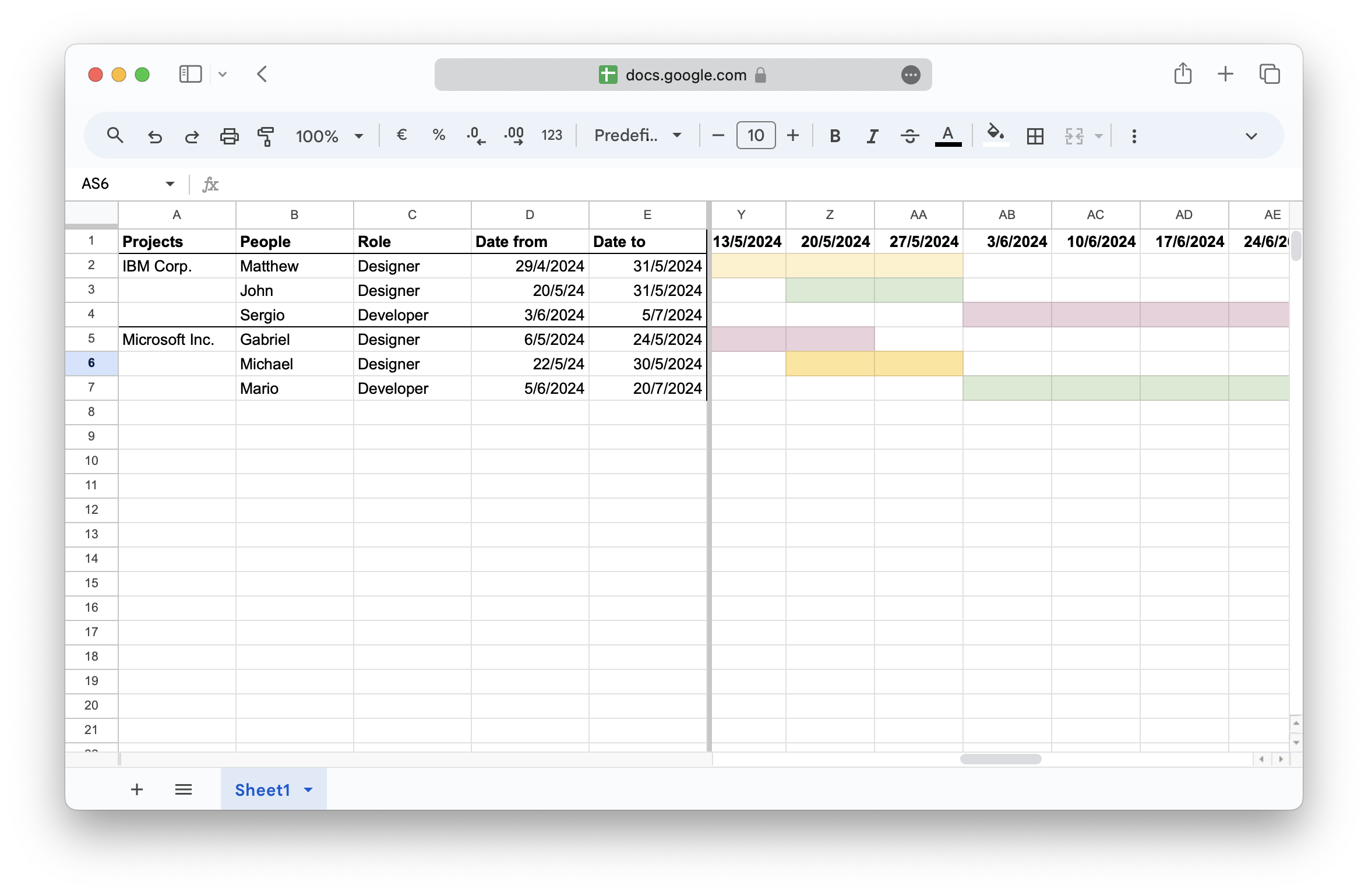 Creating a timeline in Google Sheets for workload planning