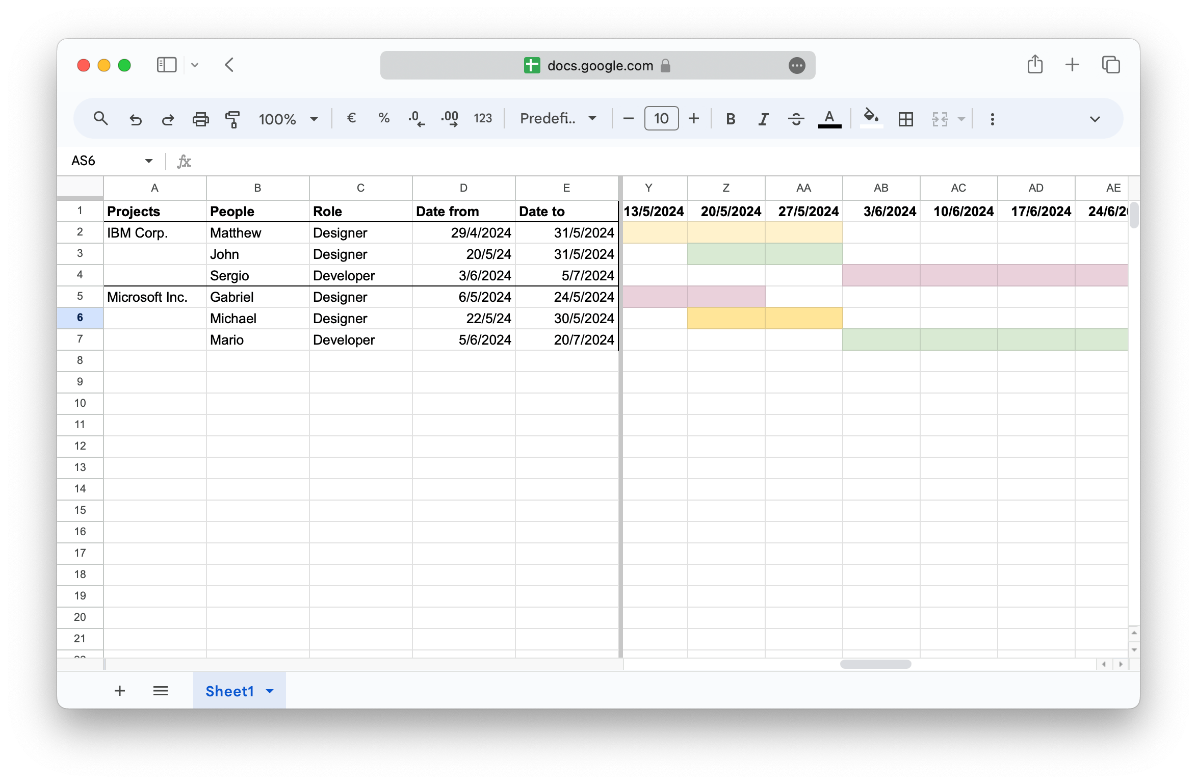 Creating a timeline in Google Sheets for workload planning